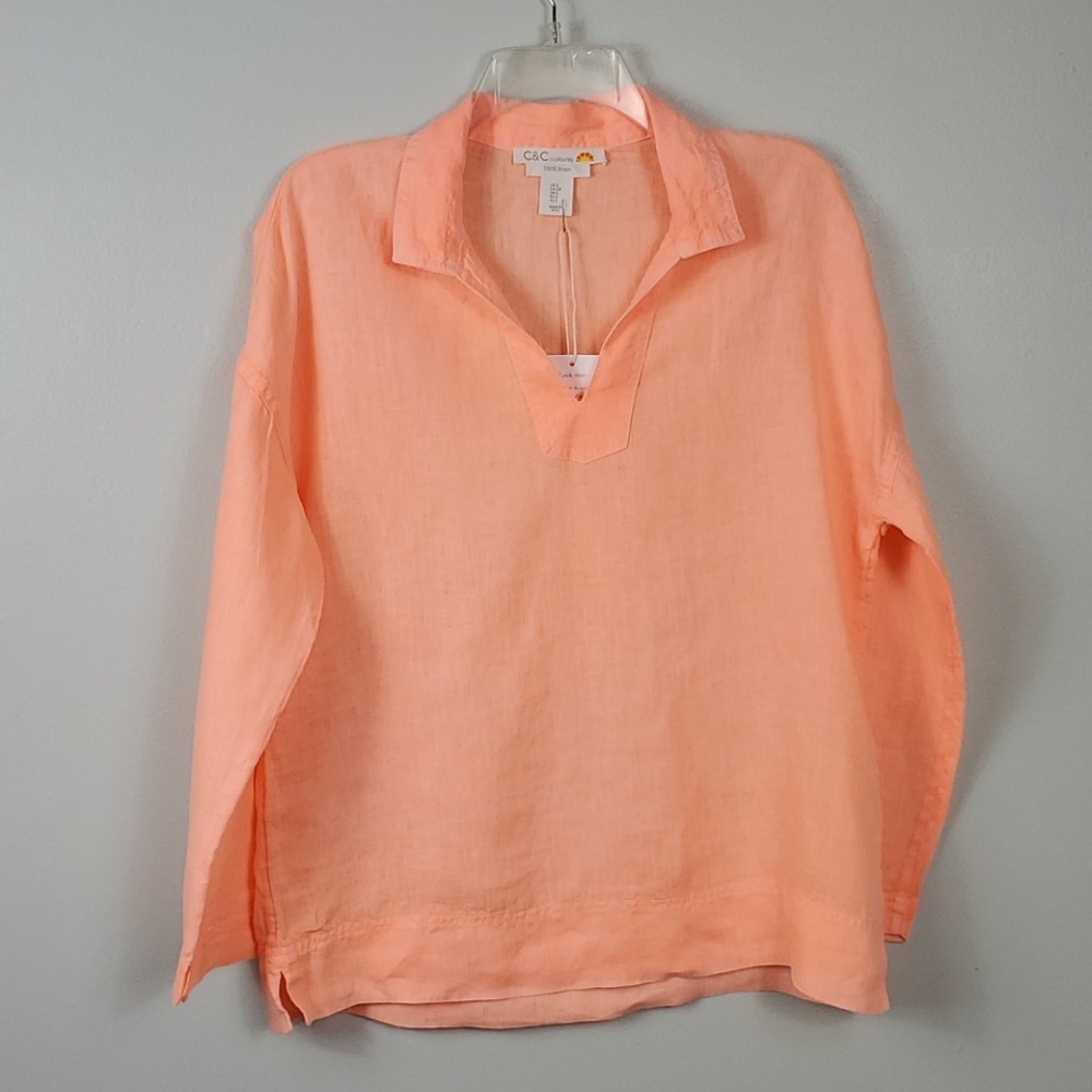 C&C California 100% Linen Peach Boho Shirt NWT S
